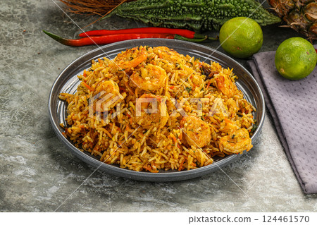 Indian cuisine - Biryani rice with prawn Indian cuisine - Biryani rice with prawn 124461570