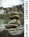 Closeup of stone balance in border river 124461691