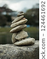 Closeup of stone balance in border river 124461692