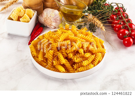 Italian dry pasta Fussili for bowl Italian dry pasta Fussili for bowl 124461822