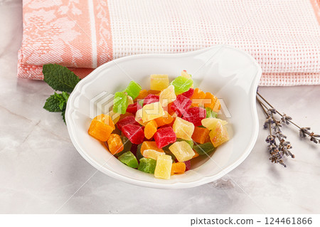 Sweet candied papaya colorful pieses Sweet candied papaya colorful pieses 124461866