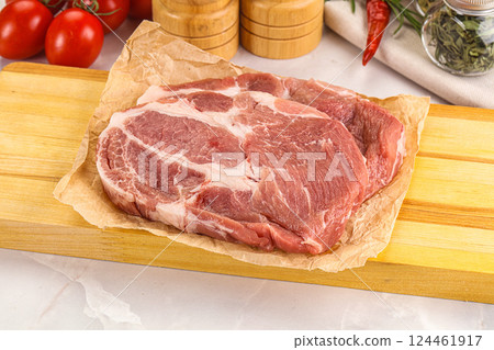 Raw pork neck steak sirloin Raw pork neck steak sirloin 124461917