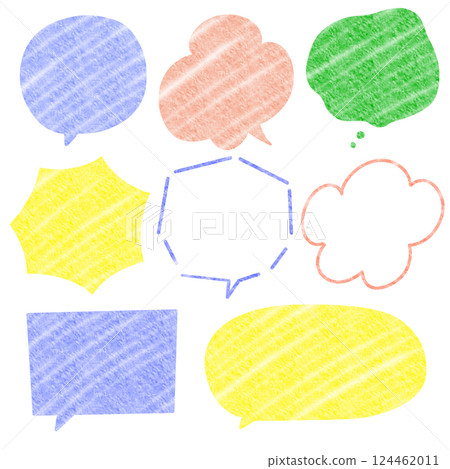 Colorful colored pencil style speech bubble set Colorful colored pencil style speech bubble set 124462011