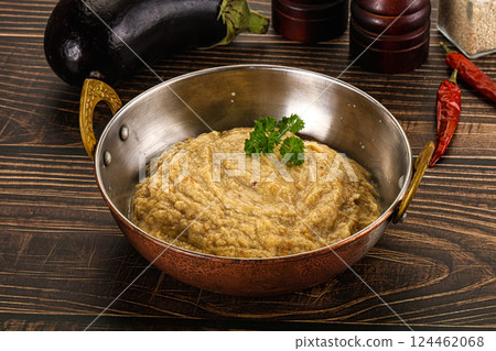 Eggplant dip - Mutabal with tahini paste Eggplant dip - Mutabal with tahini paste 124462068