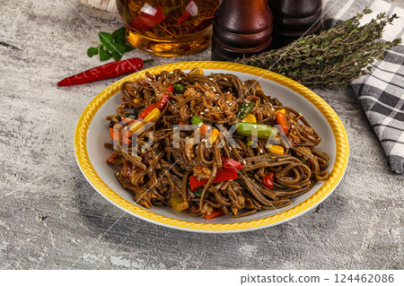 Soba with shredded pork and vegetables Soba with shredded pork and vegetables 124462086