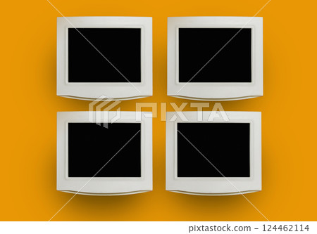 Four displays of retro PC on yellow background Four displays of retro PC on yellow background 124462114