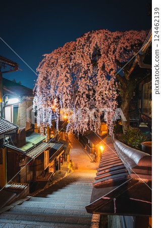 Image of Kyoto's cherry blossoms: Weeping cherry blossoms on Sanneizaka 124462139