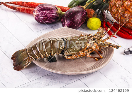 Raw wild fresh spiny lobster Raw wild fresh spiny lobster 124462199