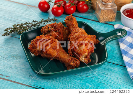 Crispy fried chicken drumsticks leg 124462235