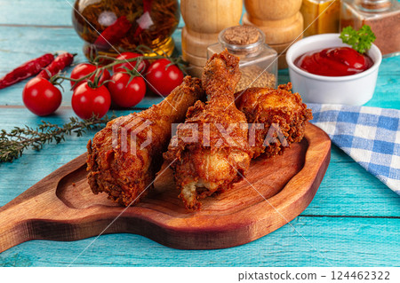 Crispy fried chicken drumsticks leg 124462322