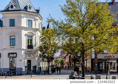 Street, Central square in the ancient city of Ystad, Sweden. 124462822