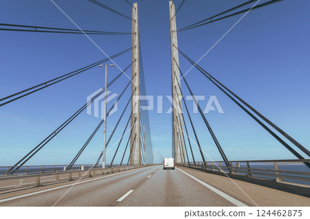 High-speed road bridge view from a fast-moving car. High-speed road bridge view from a fast-moving car. 124462875
