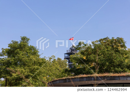 Copenhagen zoo with the Danish flag - Copenhagen, Denmark 124462994
