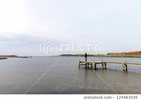 Long wooden pier on the sea. Landscape view. 124463036