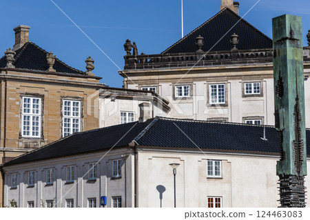 Beautiful new black tile roof of a rich mansion 124463083