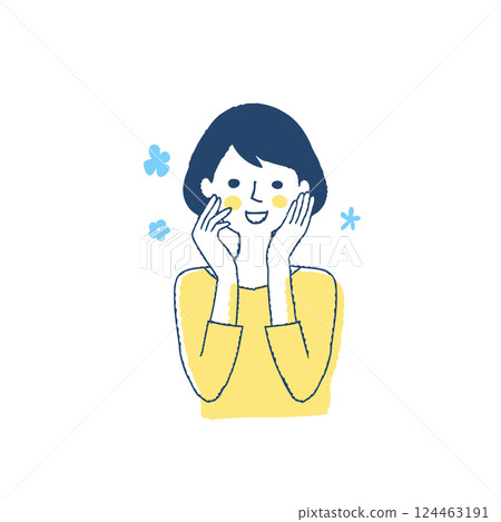 A woman who is happy to put her hand on her cheek A woman who is happy to put her hand on her cheek 124463191