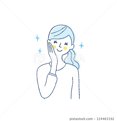 A woman who is happy to put her hand on her cheek 124463192