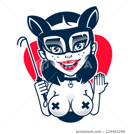 Woman in a mask. Beautiful catwoman logo. vector illustration 124463269