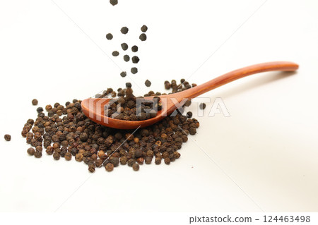 白色背景下的黑胡椒 白色背景下的黑胡椒 124463498