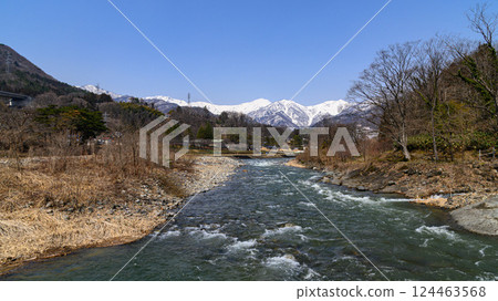 (Gunma Prefecture) Spectacular views of Minakami Town, the Tone River and the Tanigawa Mountain Range during the remaining snow season (Gunma Prefecture) Spectacular views of Minakami Town, the Tone River and the Tanigawa Mountain Range during the remaining snow season 124463568