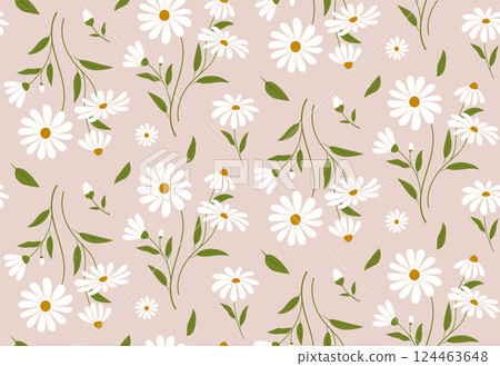 Seamless floral pattern with daisy flowers 124463648