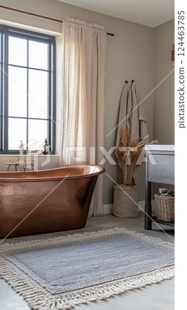 Chic copper tub in modern bath 124463785