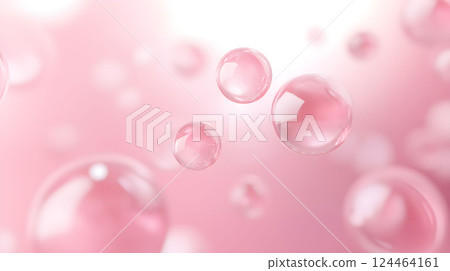 Bubbles floating in soft pink light creating a tranquil and dreamy atmosphere in a delicate setting 124464161