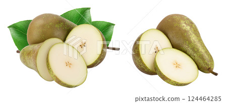 Green conference pear isolated on white background with full depth of field Green conference pear isolated on white background with full depth of field 124464285