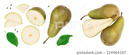 Green conference pear isolated on white background and full depth of field, Top view. Flat lay Green conference pear isolated on white background and full depth of field, Top view. Flat lay 124464287