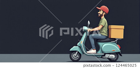 Courier driver on an electric motor scooter delivering goods quickly in cities, eco-friendly inner-city deliveries Courier driver on an electric motor scooter delivering goods quickly in cities, eco-friendly inner-city deliveries 124465025
