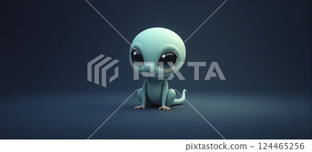 Small cute alien creature isolated in front of monochrome background, otherness and outsider 124465256