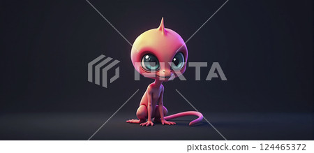Small cute alien creature isolated in front of monochrome background, otherness and outsider 124465372