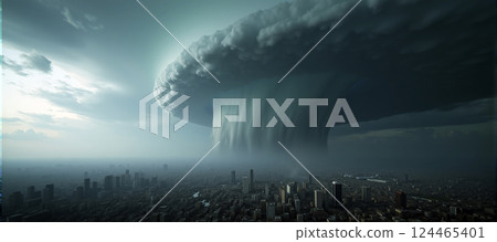 A huge destructive storm is approaching a city and threatens to cause considerable damage and endanger human life 124465401