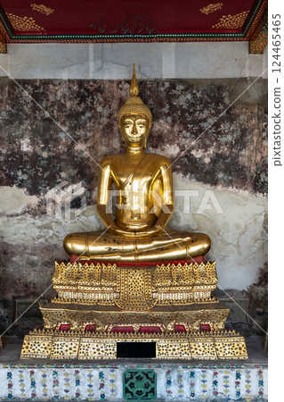 Beautiful golden Buddha statue in a temple in Thailand 124465465