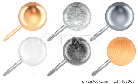 Round Head Push Pins, different. 3D rendering 124465905