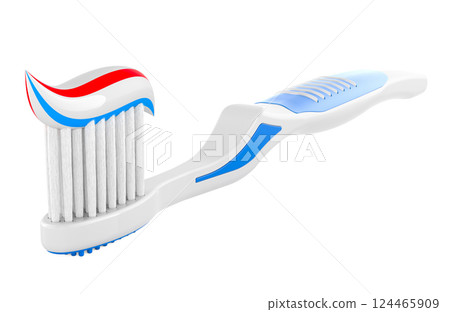 Toothbrush with toothpaste. 3D rendering Toothbrush with toothpaste. 3D rendering 124465909