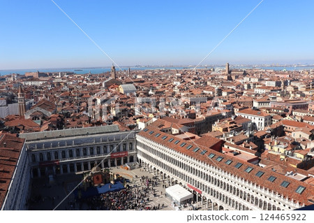 World Heritage Site: Venice, St. Mark's Square seen from the bell tower, Italy, Europe 124465922