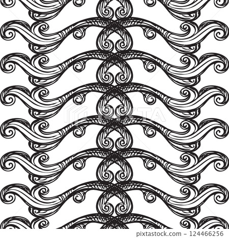 Baroque hand drawing monochrome seamless pattern vector Baroque hand drawing monochrome seamless pattern vector 124466256