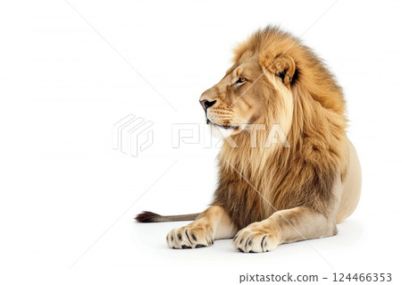 Lion isolated on a white background. Beautiful wild animal 124466353