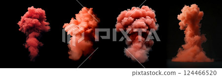 A set of four images showcases red smoke plumes in various stages of dispersion against a black background 124466520
