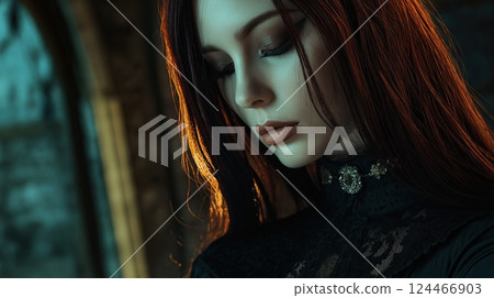 Portrait of a beautiful young woman in a gothic look 124466903