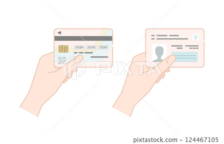 向量圖示集顯示手中持有的「我的號碼」卡（正面和背面） 124467105