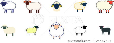 Sheep Herd on Farm Fresh Green Pasture 124467407