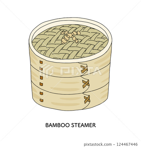 Steamed food line drawing illustration Steamed food line drawing illustration 124467446