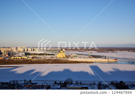 Scenic Winter View of Strelka in Nizhny Novgorod, Russia 124467984