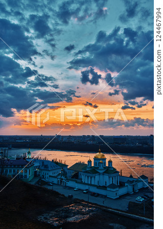Stunning Winter Sunset Over Annunciation Monastery, Nizhny Novgorod 124467994