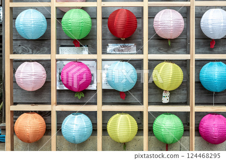 The beauty of the colorful lanterns in the grounds of Baba Hachiman Shrine [Background material] 124468295