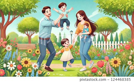 Families playing in the park 124468385