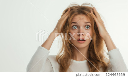 A woman in trouble holding her head 124468639