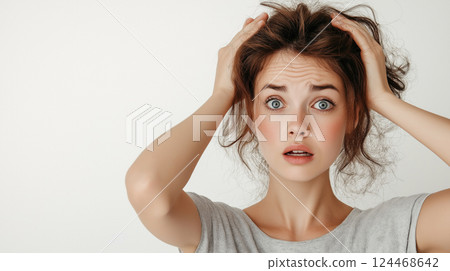 A woman in trouble holding her head 124468642
